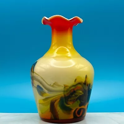 Buy Vintage Art Glass Vase With Colourful Abstract Design • 18.50£