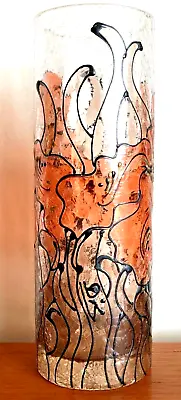 Buy Vintage Studio Art Glass Tube Lined Crackle Glass Vase 20cm High, Straight-sided • 20£