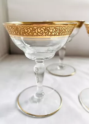 Buy Tiffin Rose Rambler Gold Etched Wine Crystal Champagne Glasses Set Of 3 • 33.74£