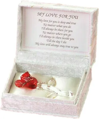 Buy White Glass Rose Box Ornament Valentines Day Wife GF BF Birthday Gift Present  • 8.98£
