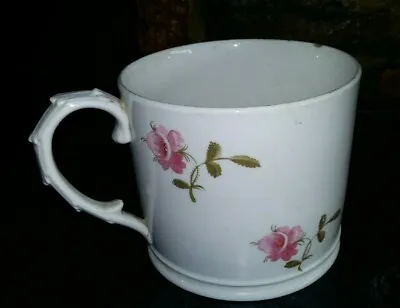 Buy 18th C Creamware Mug With Ornate Handle Hand Painted With Flowers And 1 Insect • 30£