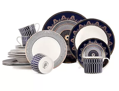 Buy 20pc Noble Cobalt Blue Bone China Gold Dinner Tea Set Porcelain Dinnerware Set • 142.93£