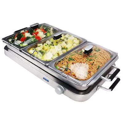 Buy NEW! Stainless Steel 3 Pan Large Buffet Food Server & Warmer Hot Plate Tray • 59.95£
