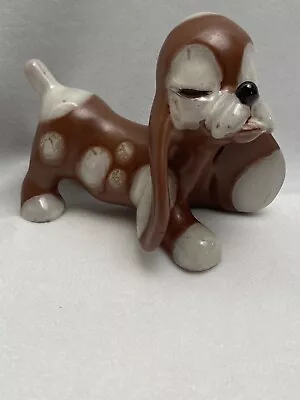 Buy Redware Art Pottery Drip Glaze Brown Hound Dog With White Spots • 17.29£