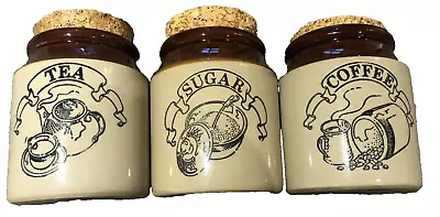 Buy Pearsons 3 X Vintage Canisters Tea Sugar Coffee Stoneware Storage Jars Set Brown • 24.99£