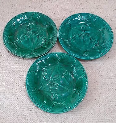 Buy Trio Of Antique Emerald Green Stone China Wedgwood Side Plates • 60£