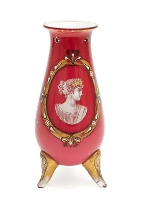 Buy Antique Bohemian Art Glass Vase With Enamel Classical Cameo Portrait C1880 • 255£