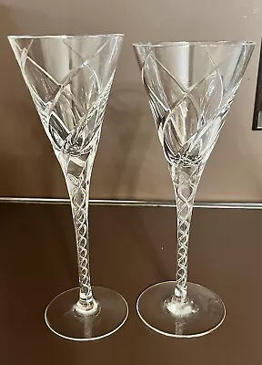 Buy Vintage Tall Swirl Crystal Trumpet Fluted Champagne Glass Flutes- Set Of 2 • 9.49£