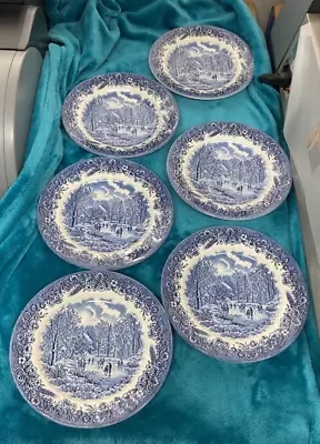 Buy Churchill Winter Ice Skating Plates X 6 Blue White English Pottery Unusual 8.5in • 24£