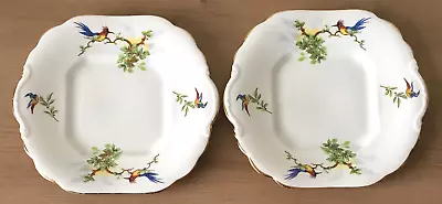 Buy A Pair Of Bird-patterned, White Salisbury English Crown China Sandwich Plates • 24.95£