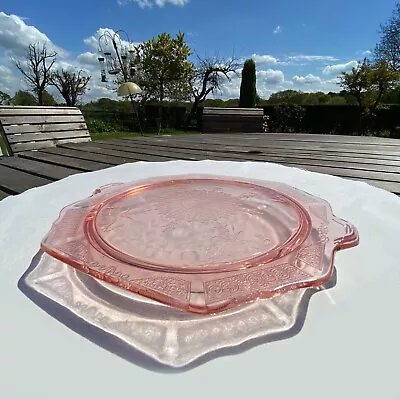 Buy Anchor Hocking - Incredibly Pretty Salmon Pink Depression Glass Cake Plate/stand • 15£