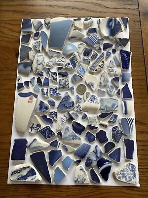 Buy Scottish Sea Pottery Blue Plain & Patterned Pieces X 116 Beach Finds 330g Crafts • 8.99£
