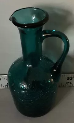 Buy Vtg Blue Green Crackle Glass 5”pitcher • 9.64£