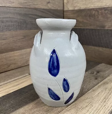 Buy Williamsburg Pottery Salt Glaze Vase W/ Cobalt Florals 6.75  Tall Hand Carved • 4.82£