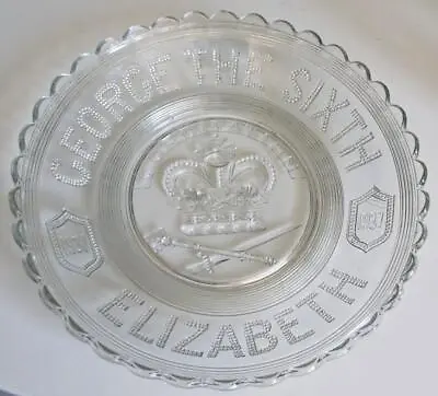 Buy King George The Sixth & Elizabeth Vintage 1937 Coronation Glass Dish Plate • 14.99£