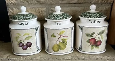 Buy Arthur Wood England Orchard Fruit Set Of 3 Canister Jars For Tea, Coffee, Sugar • 54.99£
