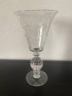 Buy PAIRPOINT ENGRAVED CRYSTAL 11.75  CHALICE VASE, CONTROLLED BUBBLE BASE, C. 1930 • 168.13£
