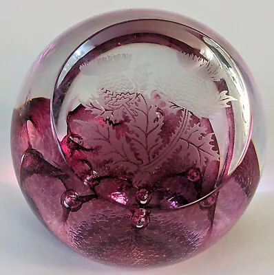 Buy Vintage Scottish Art Glass Paperweight Cut Window With Etched Thistle Design • 15£
