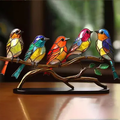 Buy Stained Glass Birds On Branch Desktop Vivid Ornaments Metal Craft Desktop Decor· • 10.79£