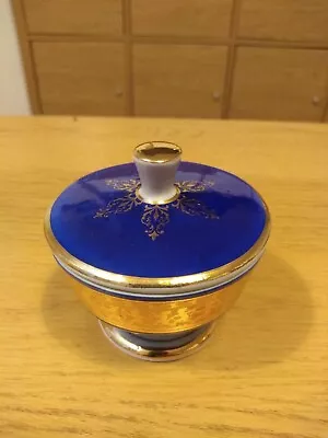 Buy Vintage Gilded Blue And Gold Porcelain Trinket Dish / Pot With Lid • 5.99£