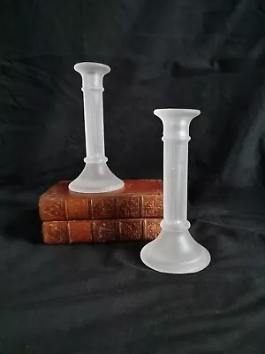 Buy Vintage Frosted Clear White Pressed Glass Candle Stick Pair Sticks Holders  • 20£