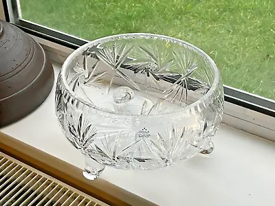 Buy Large Vintage Lead Crystal Cut Glass Three Footed Irena Poland Fruit Bowl • 49.99£
