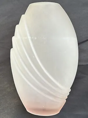 Buy Vase Art Deco Frosted Glass Pink Oval Shape Decorative Piece 21 Cm Tall • 11.99£