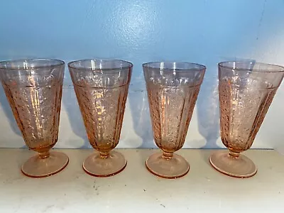 Buy 1935 Set 4 Federal Glass Sharon Pink Footed Tumbers Depression Glass Rose  Mint • 96.77£