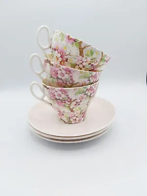 Buy Vintage 3 Cup & Saucer Shelley Bone China Maytime Chintz Cherry Blossom • 45£