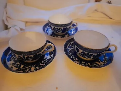 Buy Set 3 Coalport Belfort Blue And White China Cups And Saucers • 7£