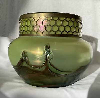 Buy Art Deco Art Nouveau Loetz Green Irridescent Glass Vase • 110£