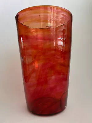 Buy James Powell & Sons Whitefriars Streaky Ruby Amber Tumbler Glass Vase Large Size • 240£