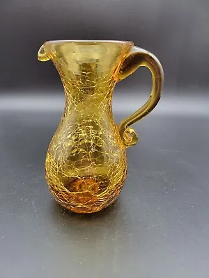 Buy Vintage Hand Blown Art Glass Mini Amber Crackle Pitcher Vase Blenko? • 14.56£