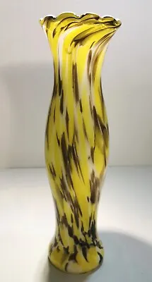 Buy Vintage Bohemian Glass Art Deco Vase Yellow Brown Green White Hand Blown 16 In • 15£