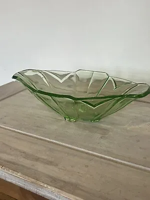 Buy Art Deco Green Glass Oval Fruit Bowl Glows Orange • 15£