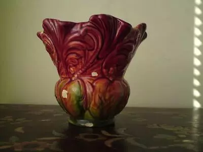 Buy 19th C Bretby Art Pottery Small Jardiniere Green Red Yellow Glaze Planter Pot • 30£