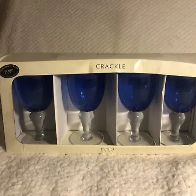 Buy Set Of 4 Furio Home Water Wine Crackle Goblet Blue Glasses • 52.16£