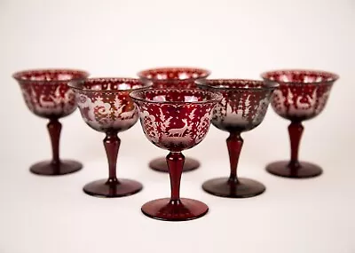 Buy Czech Bohemian Egermann Ruby Red Liquor Cocktail Glasses Set Of 6 Vintage Glass • 71.89£