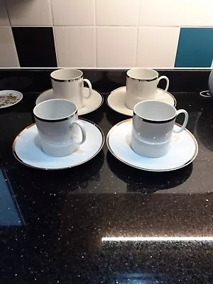 Buy Thomas China Thick Platinum/silver Band Cups & Saucers X 4 • 12£