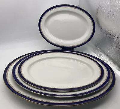 Buy Set Of 4 Graduating Royal Worcester Vitreous Regency Blue Oval Platters • 50£