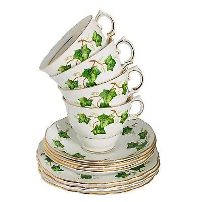 Buy Vintage Colclough Ivy Leaf Tea Set 12 Piece Bone China For 4 People White Green • 23.99£