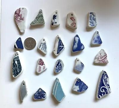 Buy 20 Drilled Sea Glass Style Pottery Pieces  Jewellery Necklaces Bracelets # 723 • 9.99£