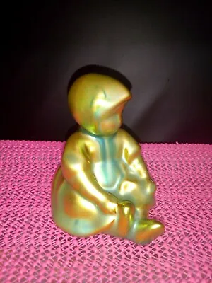 Buy Zsolnay Pecs Hungary Eosin Child Figure Green Gold Vgc • 45£