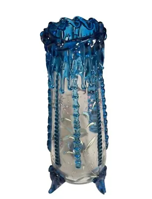 Buy Moser Harrach Glass Vase Blue Rigaree Enamel Deco Bohemian Czechoslovakia • 506.70£