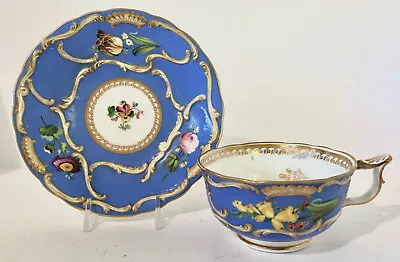 Buy Antique Minton Tea Cup & Saucer, Florals, Bright Blue • 373.27£