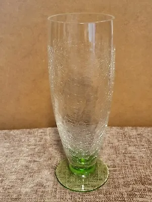 Buy Clear Crackle Glazed Effect Glass Vase With Green Base • 14.99£