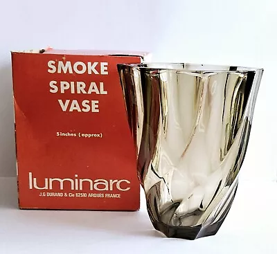 Buy Vintage Luminarc Smoke Spiral Vase 1970s Brand New In Box  • 12.99£