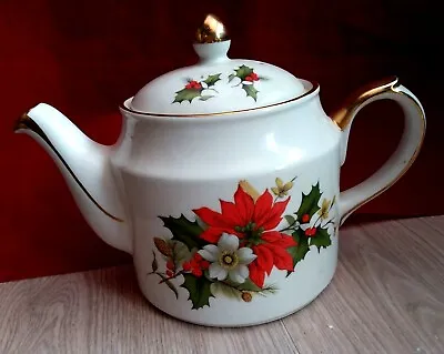 Buy Vintage Large Porcelain SADLER Teapot Poinsettia Design England • 31£