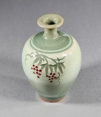 Buy VINTAGE Korean Celadon Ceramic Miniature Vase EXCELLENT COND. Red & Green. 3.5  • 7.54£