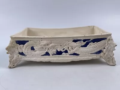 Buy Antique Signed Dusenbury 1973 Blue And White Porcelain Bonsai Planter Dragons • 163£